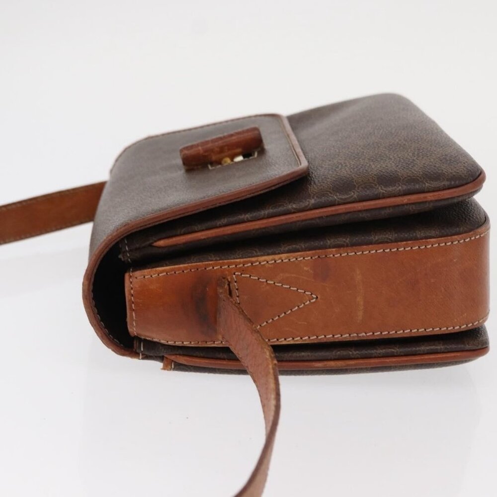 Authentic CELINE Macadam Canvas Shoulder Bag PVC Leather Brown Gold - Picture 11 of 16